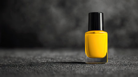 A bright yellow nail polish bottle standing out on a monochromatic grey backgroundの素材