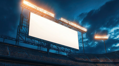 Blank billboard in a stadium setting, capturing the excitement of sports events and the potential for high-impact adsの素材