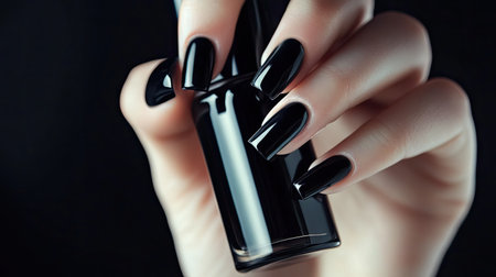 Close-up of a nail polish bottle being shaken by a hand with perfectly manicured nailsの素材