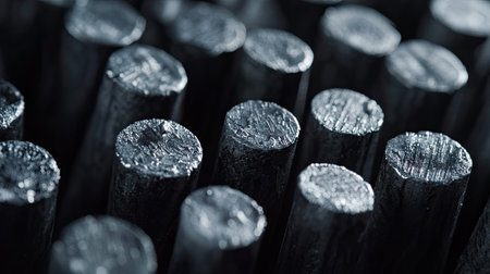 Close-up of the textured heads of nails, emphasizing industrial precision and detailの素材