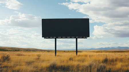 Empty billboard standing in an open field under a bright sky, a powerful statement about rural advertising possibilitiesの素材