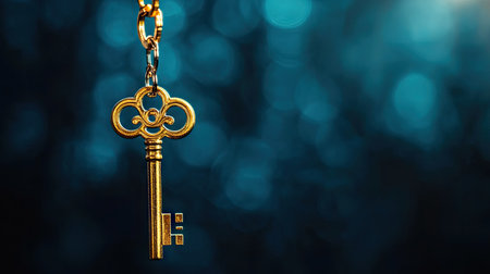 Golden key hanging from a balance scale, representing the balance needed for professional successの素材