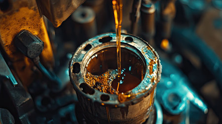 Close-up of an oil container being opened and prepared for pouring into an engineの素材