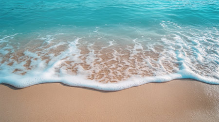 A tranquil scene of beach sand with flowing, natural patterns created by retreating ocean wavesの素材