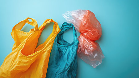 A reusable cloth bag alongside a crumpled plastic bag, emphasizing sustainability contrastの素材