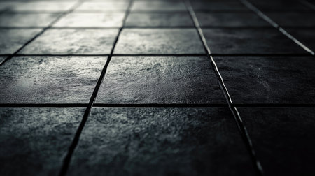 Dark metallic sheets arranged in a grid pattern with subtle light reflectionsの素材