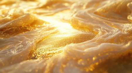 Golden volumetric light with a radiant glow, surrounded by swirling patterns of soft particlesの素材