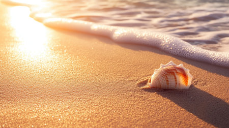 Soft, undulating patterns in beach sand highlighted by the warm light of the setting sunの素材
