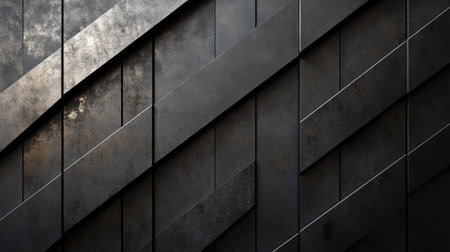 Sophisticated black metal wall featuring diagonal lines and metallic texturesの素材