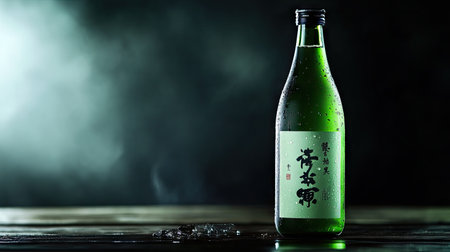 A dramatic pour of soju with backlighting, emphasizing the clarity of the liquid against a dark background.の素材
