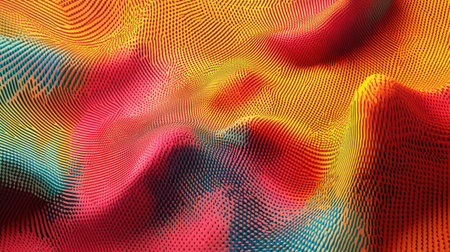 A geometric pattern of points and lines forming an abstract wave, with sharp focus and vivid details.の素材