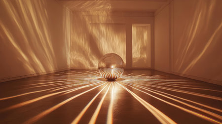A single disco ball spinning in an empty room, filling it with swirling light patterns.の素材