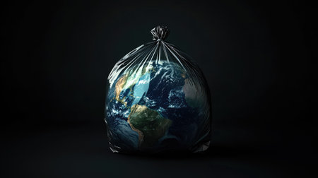 A striking visual of Earth in a plastic bag, symbolizing suffocation and the destructive effects of human activities.の素材