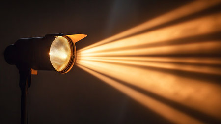 Flash lamp with a grid attachment, creating focused beams of light.の素材