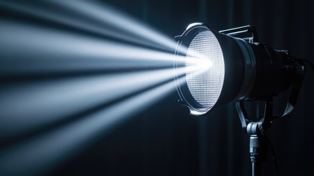 Flash lamp with a grid attachment, creating focused beams of light.の素材