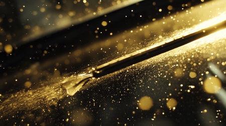 Close-up of a wiper blade gliding across a windshield, removing a layer of pollen and dust.の素材
