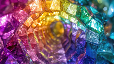 A kaleidoscopic neon tunnel in rainbow hues, radiating a hypnotic glow against the blacknessの素材