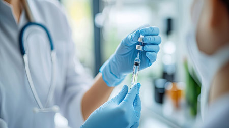 A practitioner showcasing a Botox vial to a patient during a consultation session in a modern clinic.の素材