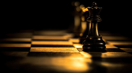 A dramatic close-up of a chessboard under dim lighting, focusing on the moment when a crucial piece is captured in a tense match.の素材
