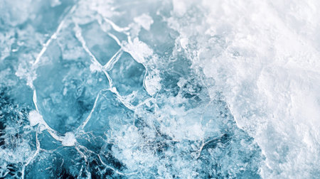 A close-up of a polar ice cap with visible cracks, symbolizing the fragile state of Earth's polar regions due to rising temperatures.の素材