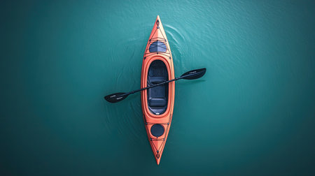 Aerial perspective of a kayak in a turquoise sea, highlighting the clean lines and natural beauty of the scene.の素材