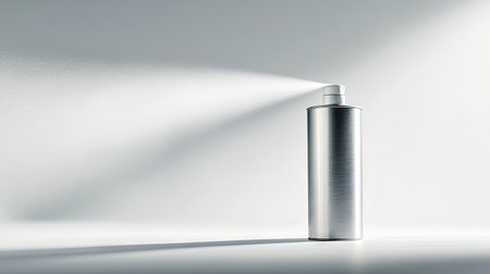Aerosol air freshener can releasing a steady mist, captured in motion against a clean white backgroundの素材