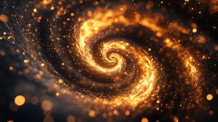 A fiery spiral of sparks spinning in the dark, forming a mesmerizing pattern of golden lightの素材