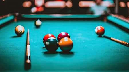 A snooker club bar area, with drinks lined up and patrons relaxing after an intense match, adding to the social atmosphere.の素材
