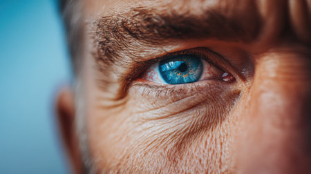 A close-up of an eye with a circuit board design emerging from the pupil, symbolizing a fusion of human and machine.の素材