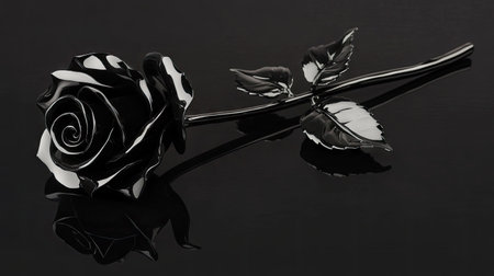 A single black rose, unique and elegant, standing out against a matching dark background.の素材