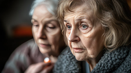 Nurse helping an elderly patient with medication management, showing empathy and careful attention in a healthcare environment --chaosの素材