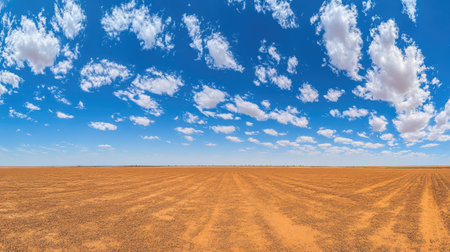 Expansive panoramic shot of scattered fair-weather clouds across a clear sky, evoking a sense of freedom and open space on a sunny day. --chaosの素材