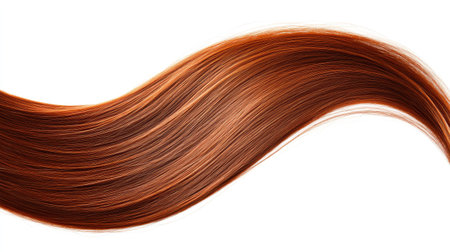 Smooth, silky strand of straight red hair, isolated on a white background. The hair has a vibrant, shiny appearance, with a sleek texture. --chaosの素材