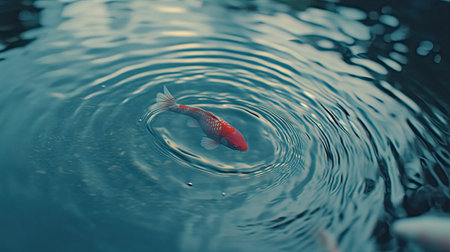 Fancy carp gliding beneath the surface of a pond, their bright colors reflected in the gentle ripples of the water. --chaosの素材