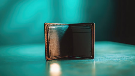 A minimalist shot of an open empty wallet on a bright background, with its interior clearly visible, emphasizing simplicity and financial minimalism.の素材