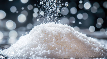 A heap of baking soda with a sprinkling of water droplets, creating a paste-like texture.の素材