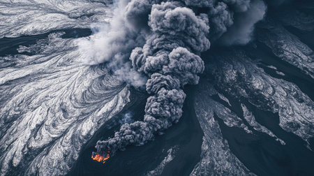 A detailed shot of a dark gray smoke plume rising from a fire, with swirling patterns and textures visible as it ascends. --chaosの素材
