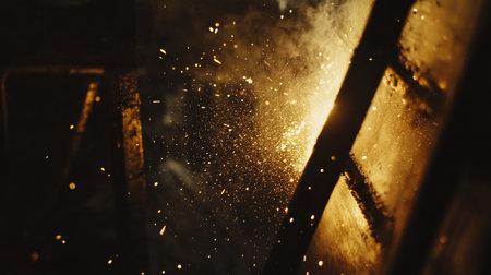 A close-up of laser cutting technology in action, focusing on the intense heat and precision as it cuts through a thick metal plate.の素材