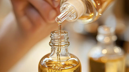A close-up of a woman dispensing alcohol gel from a pump bottle, with focus on the clean, hygienic action, against a soft, minimal background.の素材