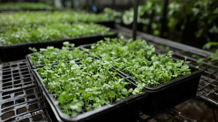 Freshly harvested organic vegetables being packed into baskets on a hydroponic farm, ready for local farm-to-table markets.の素材
