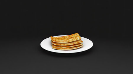 A minimalist shot of crispy roti drizzled with condensed milk, placed on a plain white plate with a black background, focusing on the texture and simplicity.の素材