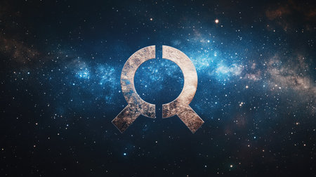 Gender symbols floating in space with stars in the background, representing the cosmic unity and balance of male and female identities.の素材