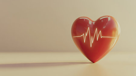 A red heart with an electrocardiogram wave, representing the relationship between love and health, on a clean white background.の素材