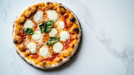 Cheese pizza with golden crust and melted mozzarella, isolated on white, capturing the simple yet delicious look of classic pizzaの素材