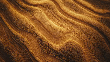 An aerial view of a vibrant wheat field, with patterns of tractor lines creating geometric shapes across the glowing golden landscape.の素材