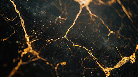 A macro shot of luxurious black marble with delicate gold veins, capturing the subtle, elegant details of this premium material.の素材