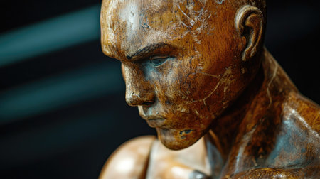 A close-up of a boxing dummy mannequin, with scuff marks from repeated punches and strikes, symbolizing intense training.の素材