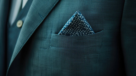 A shot of a handkerchief neatly folded into the back pocket of a mans trousers, adding a touch of refined style.の素材