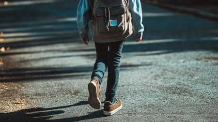 A student in a school uniform walking down the street, heading home with a backpack and school shoes slightly worn from use.の素材