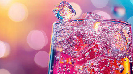 Enjoy a vibrant and refreshing beverage filled with sparkling bubbles and ice cubes, perfect for summer celebrations and gatherings that need a festive touch.の素材